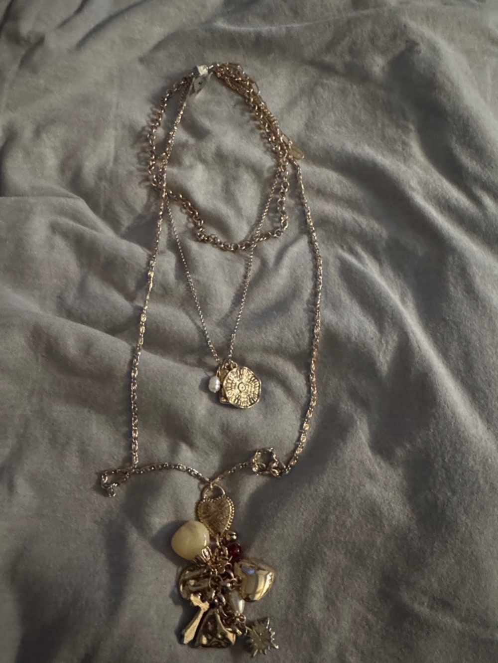 Free People Gold-Tone Layered Charm Necklace with Mixed Charms